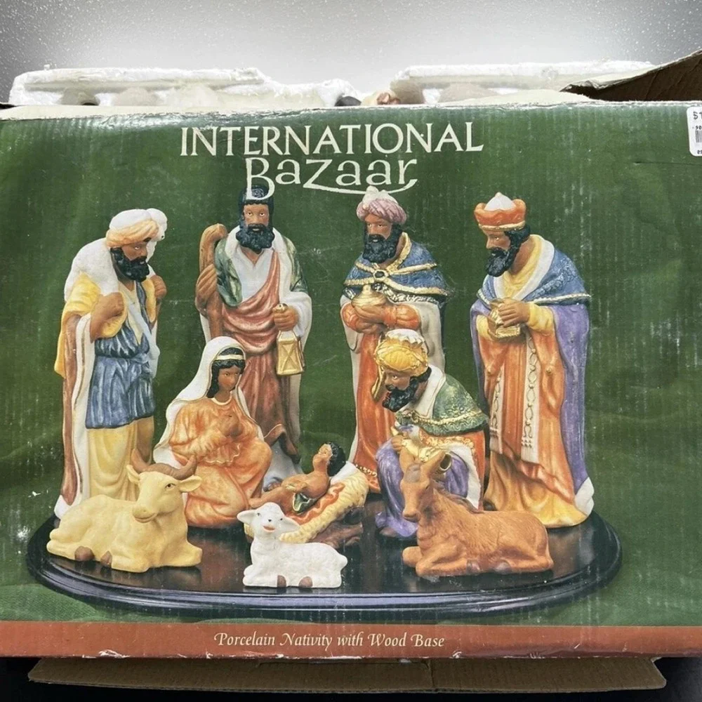 International Bazaar Porcelain Nativity Set with Wood Base